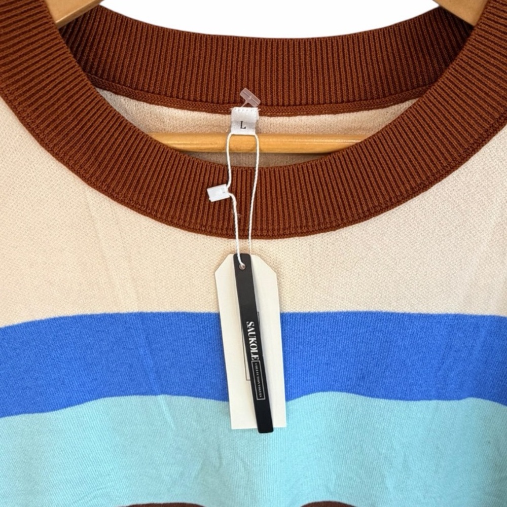 Saukoke Muticolor Stripe Balloon Sleeve Long Sleeve Sweater Women's Large - Picture 2 of 6
